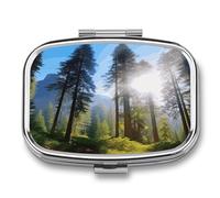 National Parks Sunshine Trees pilldispenser 2-Compartment Portable Travel Square PillCase Daily with Store Vitamins Pocket Medicine Organizer for Office Home Fish Oil