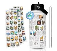 National Parks Water Bottle With Stickers - 32oz 316 Stainless Steel, Double-wall Vacuum Insulation, Leakproof Bpa-free Straw Lid, Laser Engraved Bottle+63 Waterproof Stickers, Everyday, Outdoor Use.
