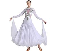 National Standard Dance Dresses Modern Simplicity Dancewear Tango Waltz Dress High-End Great Tulle Swing Dancing Outfit,White,S