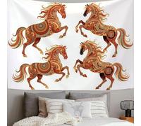 National Steed Wall Tapestry Traditional Intangible Cultural Heritage Illustration Wall Hanging Tapestries Brown Posters Art Print for Bedroom Living Room Party TV Backdrop Decor, 150x130 cm