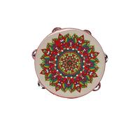 National Style Tambourine for Kids, Teenager Held Percussion Tamborine Portable for Travel Camping, Song Recording Metal Jingles Hand Drum(R)