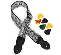 National Styles Guitar Strap With 6 Picks Adjustable Soft Embroidery Shoulder Strap Leather Ends Guitar Straps Ends Straps Shoulder