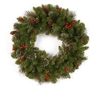 National Tree Company Artificial Christmas Wreath, Green, Crestwood Spruce, Decorated with Pine Cones, Berry Clusters, Frosted Branches, Christmas Collection, 24 Inches