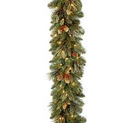 National Tree Company Pre-Lit Artificial Christmas Garland, Green, Carolina Pine, White Lights, Decorated with Pine Cones, Battery Operated, Christmas Collection, 9 Feet