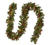 National Tree Company Pre-Lit Artificial Christmas Garland, Green, Crestwood Spruce, White Lights, Decorated with Glitter, Pinecones, Berry Clusters, Battery Operated, Christmas Collection, 9 Feet
