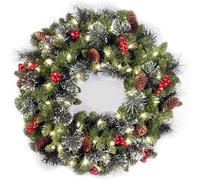 National Tree Company Pre-lit Artificial Christmas Wreath, Green, Crestwood Spruce, White Light, Pine Cones, Berry Clusters, Frosted Branches, Christm