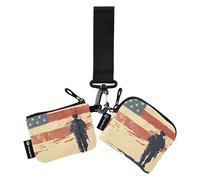 National Vietnam War Veterans Day Army Soldier with Gun Women's Dual Wallets Busniess Card Cases Minimalist Women Credit Card Case Coin Purse with Wristle Strap for Work Travel 2 Packs, Multicolor