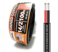 National Wire&Cable - 14/2 Tinned Copper Professional Wire (100 Feet) 14 AWG Gauge Stranded PVC Cord - 2 Conductor Electrical Wire - Made in USA - CL Rated/ETL Listed - Automotive, Low Voltage Cable