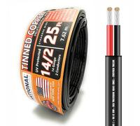 National Wire&Cable - 14/2 Tinned Copper Professional Wire (25 Feet) 14 AWG Gauge Stranded PVC Cord - 2 Conductor Electrical Wire - Made in USA - CL Rated/ETL Listed - Automotive, Low Voltage Cable