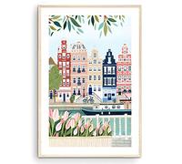Nationcog Amsterdam Art Print: Netherlands Landscapes, Amsterdam Skyline, Tulips Wall Art (Travel Inspired) (12x18) (Unframed)