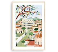 Nationcog Art Print of Rome, Italy and the Colosseum - European Travel Poster - Opening Gift