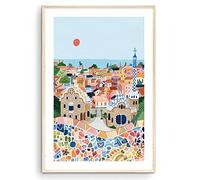 Nationcog Barcelona Park Guell Poster, Europe Art Print, Spain Travel Art, Housewarming Gift (Unframed) (16x24)