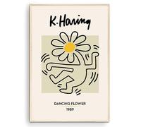 Nationcog Flower Dancing Print Keith Haring Poster Danish Pastel Pop Art Haring Wall Art Printable Haring Art Yellow Color (Unframed) (16x24)