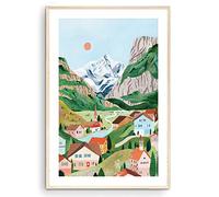 Nationcog Switzerland Art Print, Mountain Wall Art, Swiss Alps Poster, Grindelwald Print, Lauterbrunnen, Travel Poster, Travel Gift, Housewarming Gift (Unframed) (12x18)