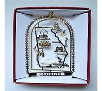 Nations Treasures Georgia Brass Christmas ORNAMENT Souvenir Gift Atlanta Augusta Savannah Peaches Peanuts
