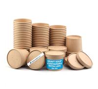 Nationwide Paper 100 Pcs-8oz Brown Kraft Disposable Takeaway Soup Containers with Lids Paper Soup Cups Disposable Takeaway Tubes for Soup-240ml