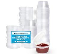 Nationwide Paper 100 x 2oz Clear Round Hinged Pots with Lids Ideal for Takeaways, Restaurants, Chutney, Ketchup Containers and Hinged Sauce Pots