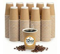 Nationwide Paper 100 x Kraft 12 Ounce Ripple 3 Ply Disposable Insulated Paper Cups for Tea Coffee Cappuccino Hot Drinks, Brown, Without Lids