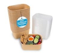 Nationwide Paper 1000ml Kraft Brown Food Containers with Lids, 100-Pack Eco-Friendly Takeaway Lunch Boxes for Restaurants, Street Food, and Party Use