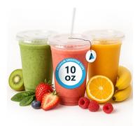 Nationwide Paper 10oz Crystal Clear Smoothie Cups with Flat Lids, Strong Disposable Cups for Iced Coffee, Milkshakes, Slushies & Cold Beverages - Pack of 200