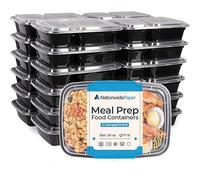 Nationwide Paper 2 Comp 15 Pcs-2 Compartment Meal Prep Containers Reusable with Lids, Microwave and Freezer Safe Stackable Bento box-30oz, Plastic, 887 milliliters, Black