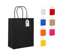 Nationwide Paper 200 Small Black Paper Bags, Party Bags, Gift bag DIY and Sweet bags with Strong Twisted Handles (18x9x22cm)