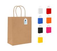 Nationwide Paper 200 Small Brown Paper Bags, Party Bags, Gift bag DIY and Sweet bags with Strong Twisted Handles (18x9x22cm)