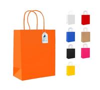Nationwide Paper 200 Small Orange Paper Bags, Party Bags, Gift bag DIY and Sweet bags with Strong Twisted Handles (18x9x22cm)