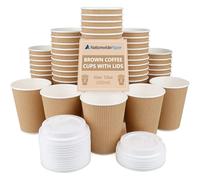 Nationwide Paper 200 X 12oz / 355ml Kraft Triple Walled Disposable Paper Ripple Cups Coffee Tea Cup Disposable Hot Drink Cups + 200 X LIDS