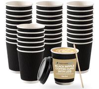 Nationwide Paper 200 X 8oz / 240ml Kraft Triple Walled Disposable Paper Ripple Cups Coffee Tea Cup Disposable Hot Drink Cups + 200 X LIDS