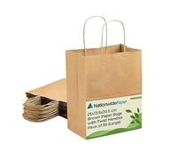Nationwide Paper 200pcs Large Brown Paper Bags, Party Bags, Gift bag DIY, Shopping bag, Carrier bag and Sweet bags with Strong Twisted Handles (25x13.5x20.5cm)