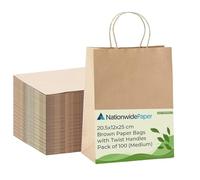 Nationwide Paper 200pcs Medium Brown Paper Bags, Party Bags, Gift bag DIY, Shopping bag, Carrier bag and Sweet bags with Strong Twisted Handles (20.5x12x25cm)