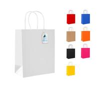 Nationwide Paper 25 Small White Paper Bags, Party Bags with Strong Twisted Handles, Gift bag DIY and Sweet bags (18x9x22cm)