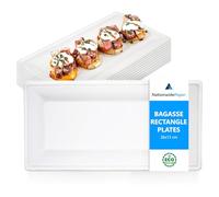 Nationwide Paper 26x13cm Bagasse Rectangular Plates, Serving Trays, Eco-Friendly Heavy Duty Natural White Sugarcane Platters, for Picnic, Party, BBQ, and Starters, Appetiser Dishes, Pack of 200