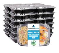 Nationwide Paper 30oz 10 Pcs 2 Compartment Meal Prep Containers Reusable with Airtight Lids, Microwavable Freezer & Dishwasher Safe (887ml)