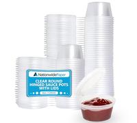 Nationwide Paper 4oz 100Pcs Clear Round Hinged Pots with Lids, Deli Pots, Perfect for Takeaways, Restaurants, Chutney, Ketchup Container & Hinged Sauce Pot