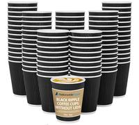 Nationwide Paper 500 Cups x 8oz / 240ml Kraft Black Triple Walled Disposable Coffee Paper Ripple Cups