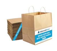 Nationwide Paper 50pcs Extra Large Plus Brown Paper Bags with Handles, Gift Bag DIY, Sweet Bag with Strong Twisted Handle for Party, Thanksgiving, Christmas, Birthday, Wedding (32x22x28cm)