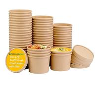 Nationwide Paper 8oz Brown Kraft Disposable Soup Containers with Lids 50 Pcs of Paper Soup Bowls Takeaway Tubs Perfect for Ice Cream and Deli Containers (230ml)
