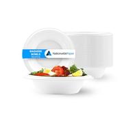 Nationwide Paper Bagasse Bowl 16oz 100Pcs White Disposable Bagasse Sugarcane Bowl, Serving Bowl for Hot and Cold Food (475ml)
