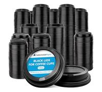 Nationwide Paper Black 12oz / 90mm Lids for Coffee Cup, Insulated Disposable Coffee Cup Lid for Takeaway Drink, Leak Proof Design - 100 Lids