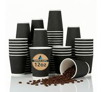 Nationwide Paper Black Coffee Cups Without Lids 12oz Disposable Premium Kraft Takeaway Leakproof Paper Cups Triple Walled Ripple Cups for Tea, Coffee, Hot Drinks - 100 Pcs