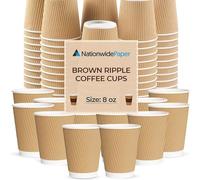 Nationwide Paper Coffee Cups Without Lids 8oz Disposable Takeaway Coffee Cups Triple Walled Ripple Cups Brown - 50 Pcs