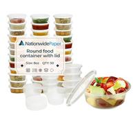 Nationwide Paper Plastic Food Containers with Lids, 8oz-50 Pcs, Round Takeaway Containers for Meal Prep, Microwave and Freezer Safe, BPA Free (240ml)