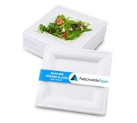 NationwidePaper 10 Inch Biodegradable Square Paper Plates, Bagasse White Disposable Plates, Strong Party Plates (50 Pcs)