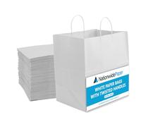 NationwidePaper 40 Pcs Extra Large White Paper Bags with Strong Twisted Handles Perfect for Grocery, Sweets, Food, Merchandise, and Retail (32x22x28cm)