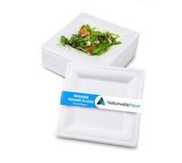 NationwidePaper 6 Inch Small Bagasse Square Paper Plate, Eco-Friendly White Compostable Plates Pack of 50 (15cm)