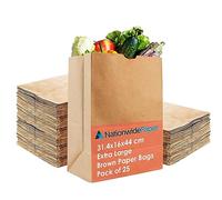 NationwidePaper Extra Large 25 Pcs Brown Paper Bags No Handles Strong Takeaway Paper Bags for Grocery, Fruits, Vegetables 31.4x16x44cm