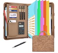NATISERAUM Portfolio Binder - 3 Ring Binder with Handle, Vegan Leather Business Padfolio Folder with Notepad, Includes 5 Dividers with 10 Pockets for Documents Files