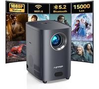 Native 1080P WiFi Bluetooth Projector - 15,000 Lumens Mini Portable Outdoor Movie Projector with Electric Focus, Compatible with TV Stick, HDMI, USB, Android (Gray)